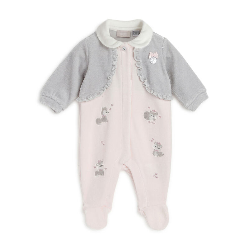 Girls Light Pink Printed Front Opening Babysuit image number 0